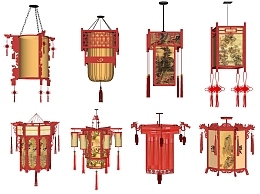 中式宮燈組合草圖大師模型,宮燈組合skp下載